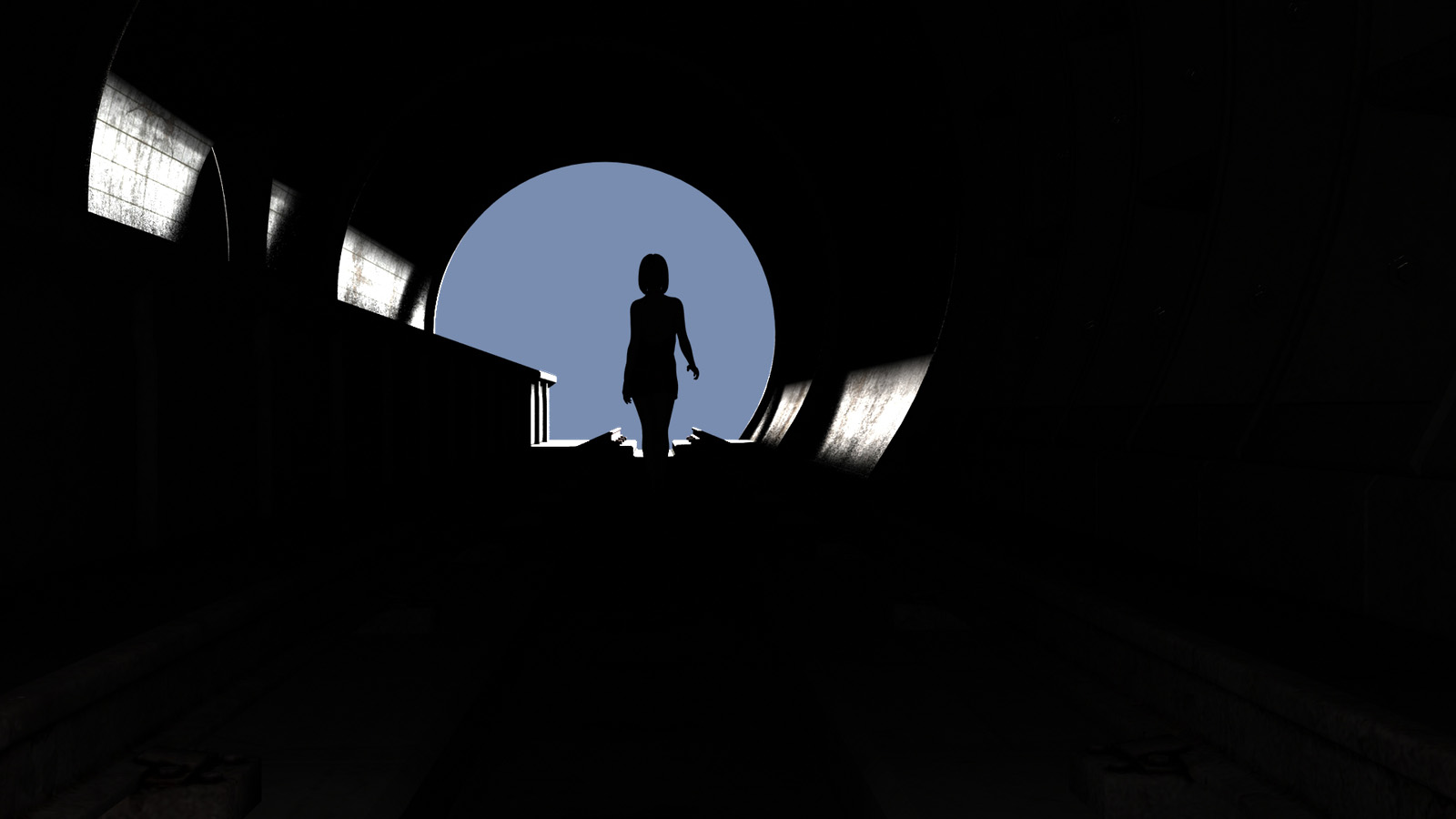 Woman shadow walking in a tunnel CGI (Walk)